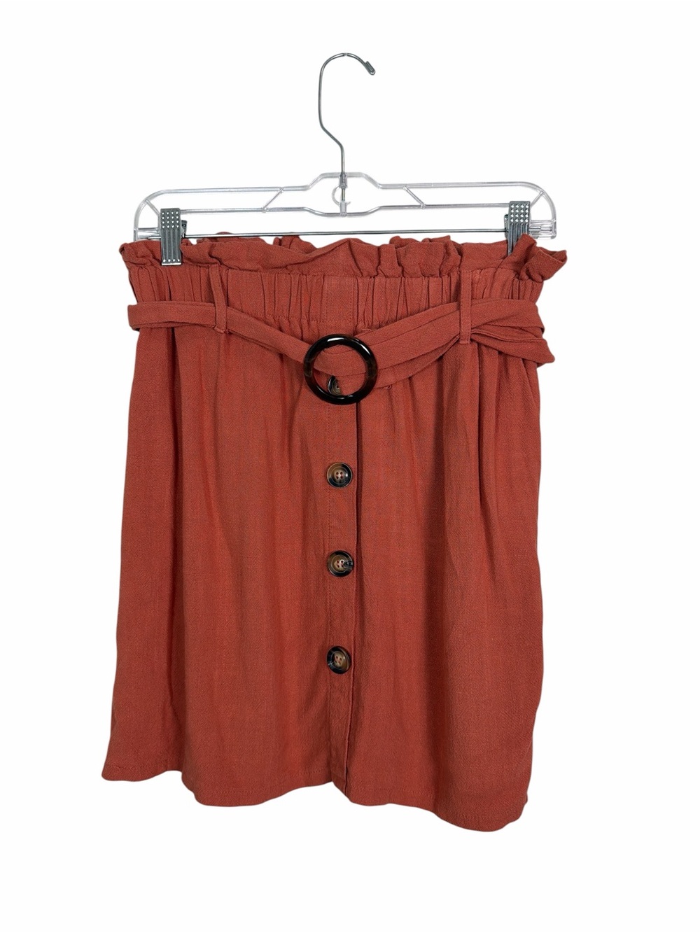 Everly Women’s Medium Rust Linen Blend Paperbag Waist Belted Skirt